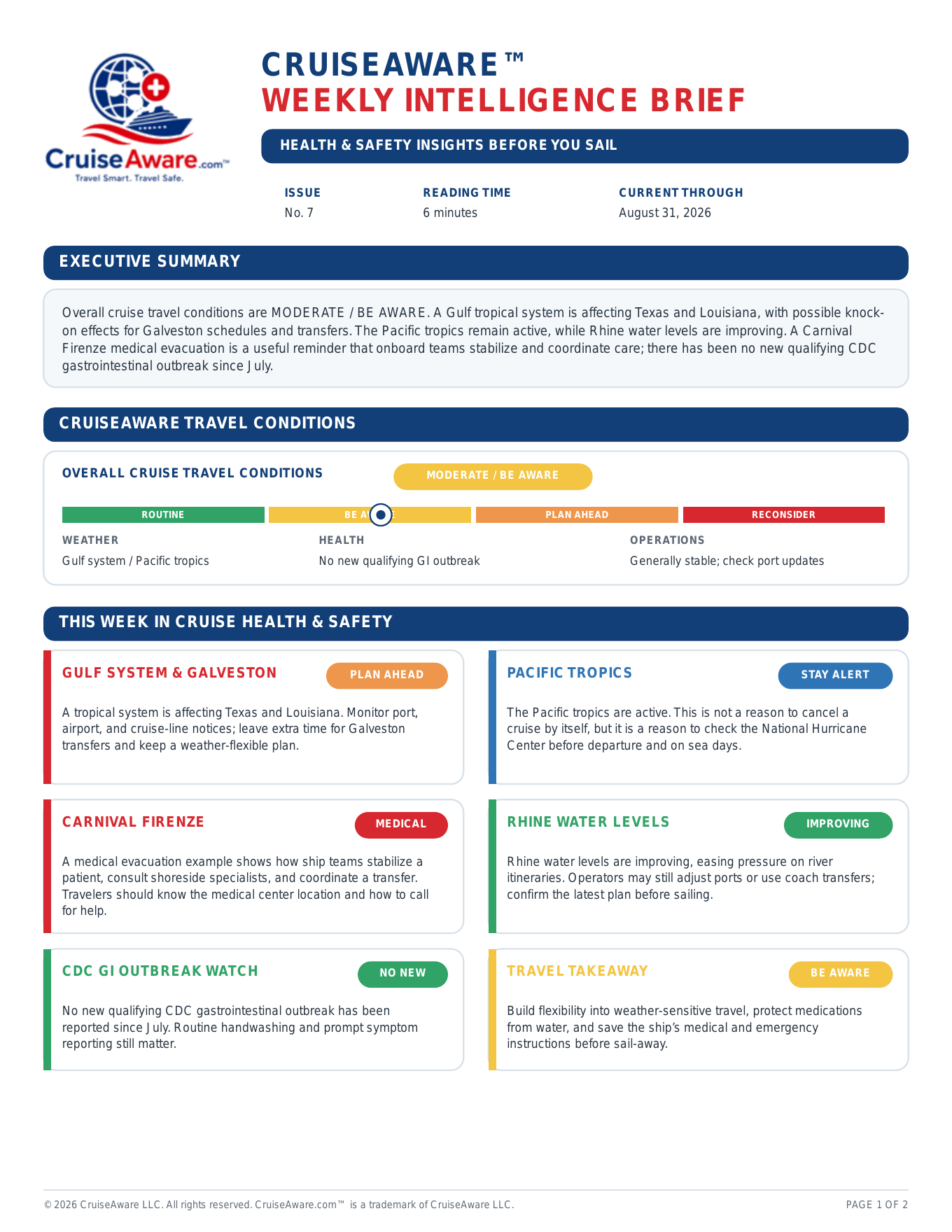 CruiseAware Weekly Health & Safety Brief — Aug 10, 2026 — page 1