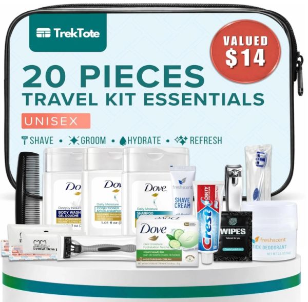 20-piece unisex travel hygiene kit