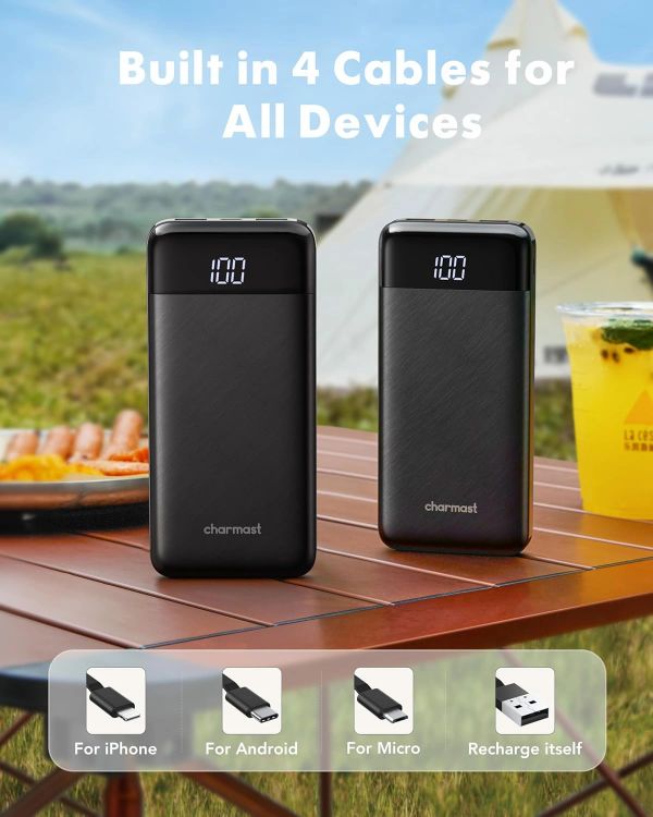 Portable charger with built-in cables