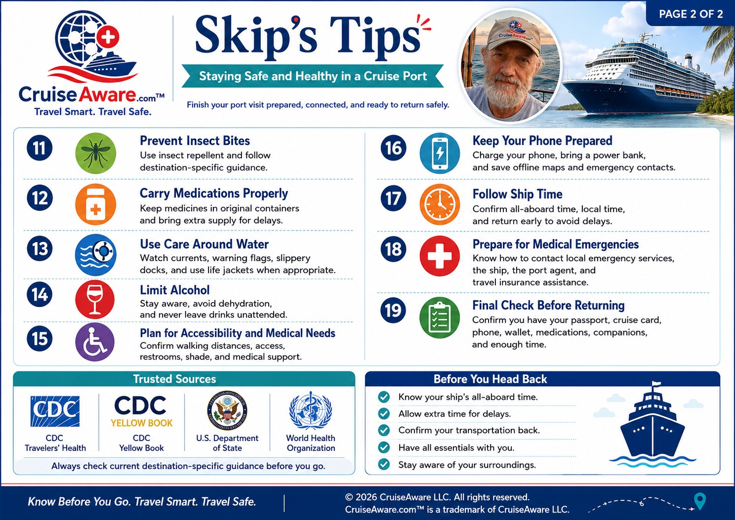 Skip's Tips Page 2 of 2 — Staying Safe and Healthy in a Cruise Port